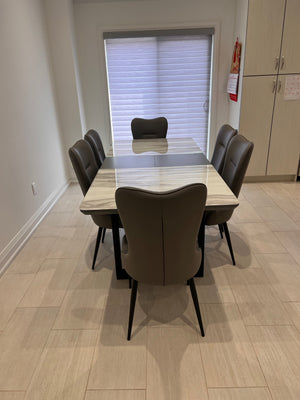 Arrow Furniture Marlo Faux Marble Dining Table + 6 Tammy Grey Leatherette Dining Chairs (*retail $3,200)