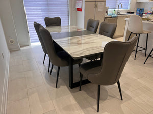 Arrow Furniture Marlo Faux Marble Dining Table + 6 Tammy Grey Leatherette Dining Chairs (*retail $3,200)