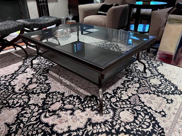 Large Square Glass & Metal Coffee Table