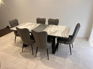 Arrow Furniture Marlo Faux Marble Dining Table + 6 Tammy Grey Leatherette Dining Chairs (*retail $3,200)