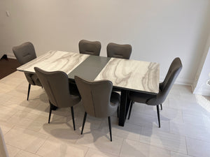 Arrow Furniture Marlo Faux Marble Dining Table + 6 Tammy Grey Leatherette Dining Chairs (*retail $3,200)