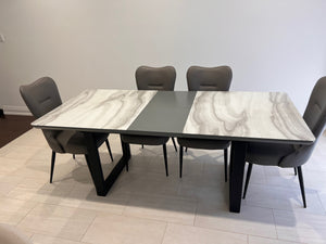 Arrow Furniture Marlo Faux Marble Dining Table + 6 Tammy Grey Leatherette Dining Chairs (*retail $3,200)