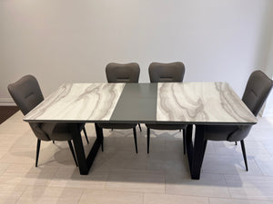 Arrow Furniture Marlo Faux Marble Dining Table + 6 Tammy Grey Leatherette Dining Chairs (*retail $3,200)