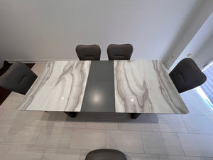 Arrow Furniture Marlo Faux Marble Dining Table + 6 Tammy Grey Leatherette Dining Chairs (*retail $3,200)