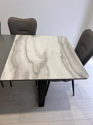 Arrow Furniture Marlo Faux Marble Dining Table + 6 Tammy Grey Leatherette Dining Chairs (*retail $3,200)