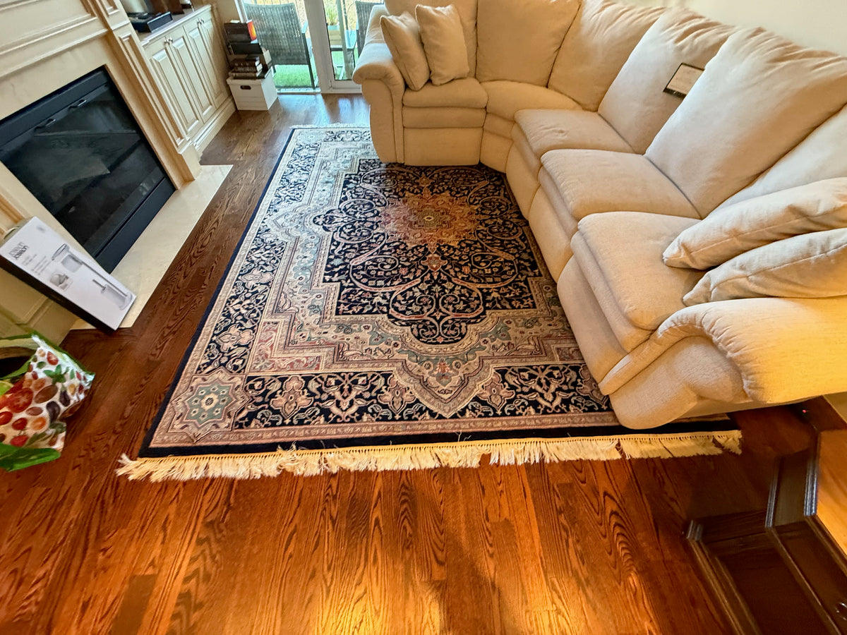 Ethan Allen 'Kirman-212' Blue/Beige 100% Wool Handwoven Rug- 8x10ft