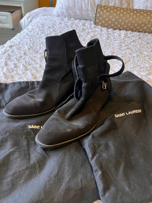 Men's Saint Laurent Black Suede Boots, Size 8