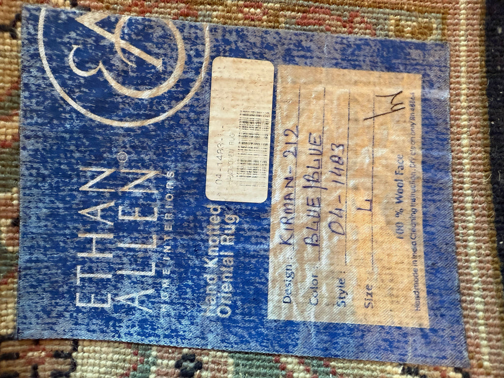 Ethan Allen 'Kirman-212' Blue/Beige 100% Wool Handwoven Rug- 8x10ft