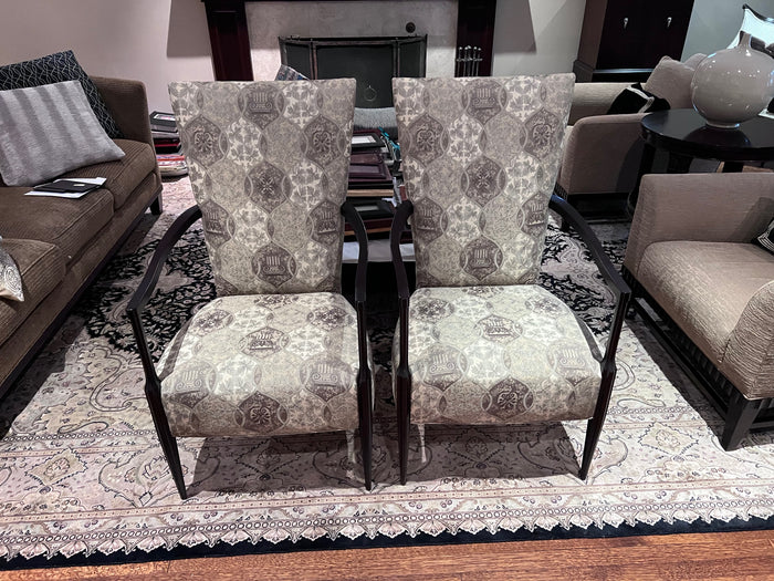 Pair of Antique High Back Armchairs w/Custom Upholstery
