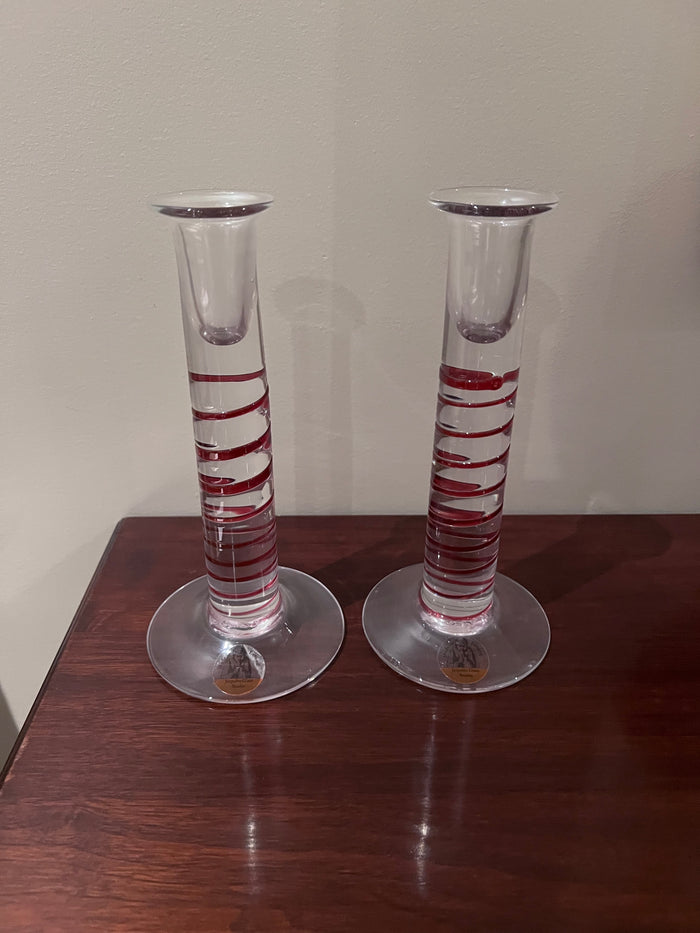 Pair of Jerpoint Glass Studio Candle Holders Made in Ireland