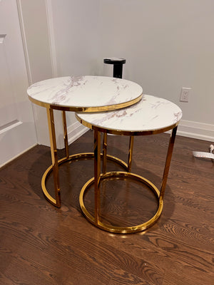 2pc Gold with Faux Marble Round Nesting Tables (*retail $399)