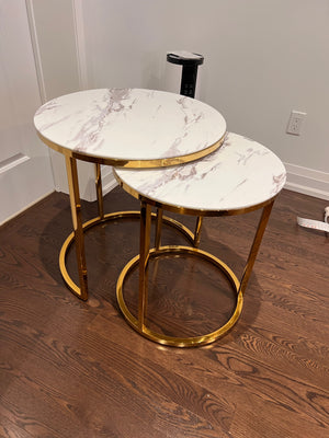 2pc Gold with Faux Marble Round Nesting Tables (*retail $399)
