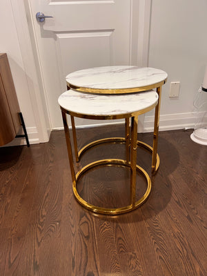 2pc Gold with Faux Marble Round Nesting Tables (*retail $399)