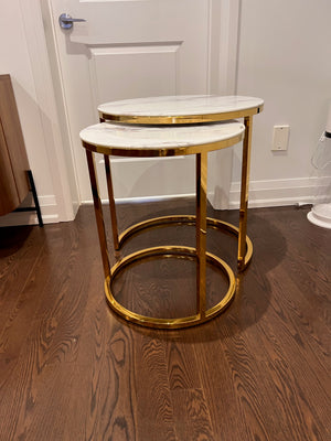 2pc Gold with Faux Marble Round Nesting Tables (*retail $399)