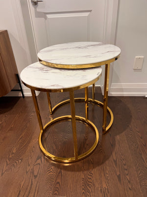 2pc Gold with Faux Marble Round Nesting Tables (*retail $399)