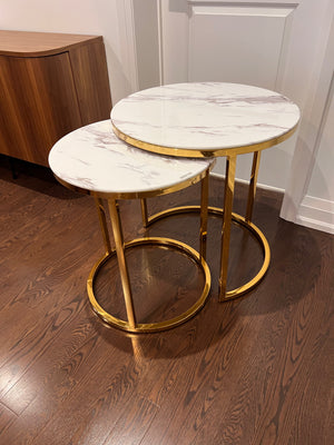 2pc Gold with Faux Marble Round Nesting Tables (*retail $399)