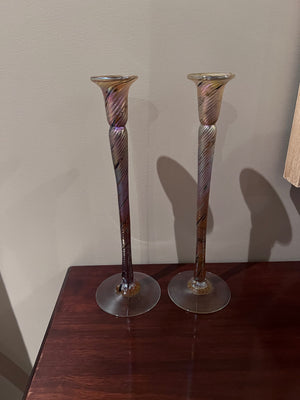 Pair of Robert Held Glass Candle Holders