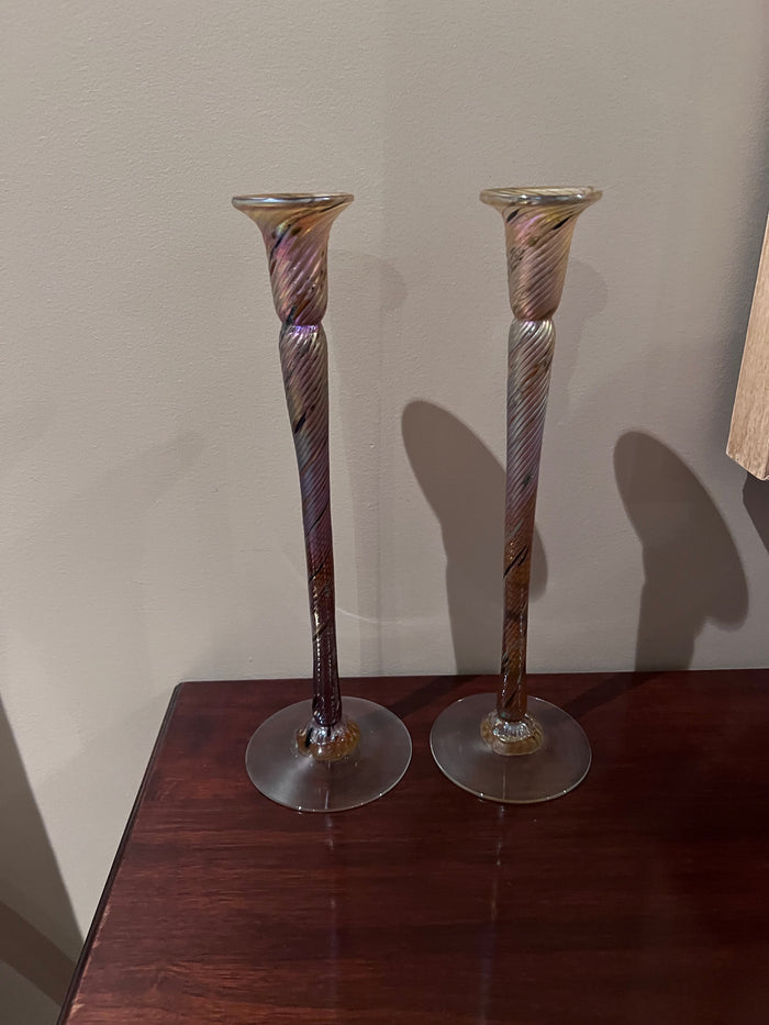 Pair of Robert Held Glass Candle Holders