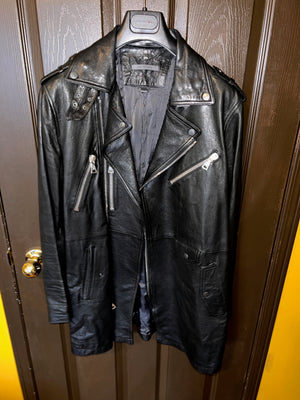 John Varvatos Black Leather Biker Jacket, Size 46