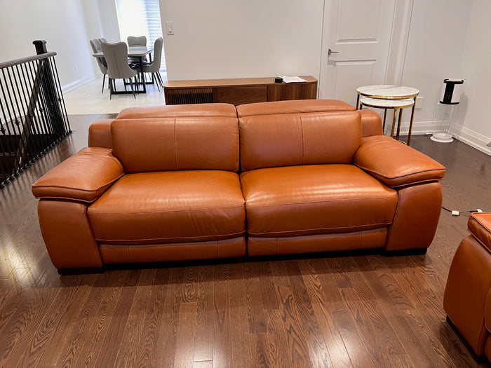 Mobilia Nova Cognac Leather Electric Reclining Sofa (*retail $4,499)