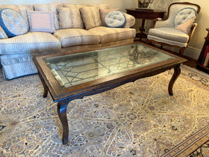 Italian Wood Coffee Table with Beveled Glass