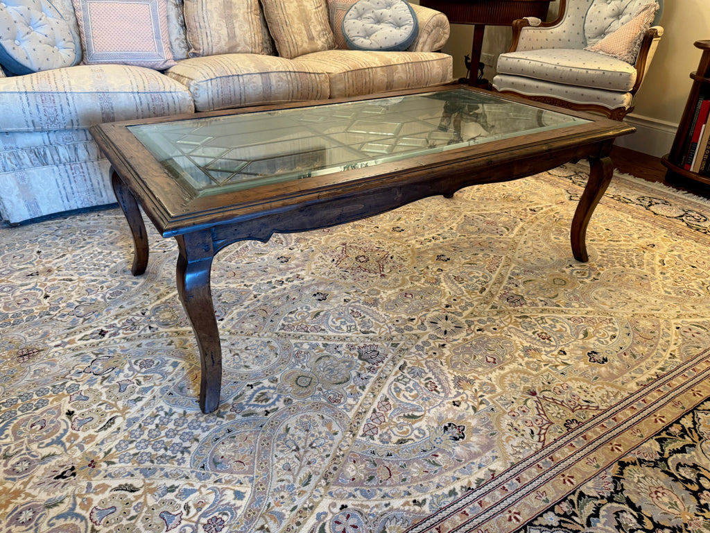 Italian Wood Coffee Table with Beveled Glass