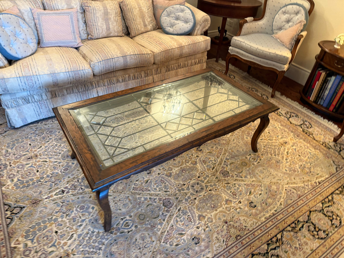 Italian Wood Coffee Table with Beveled Glass