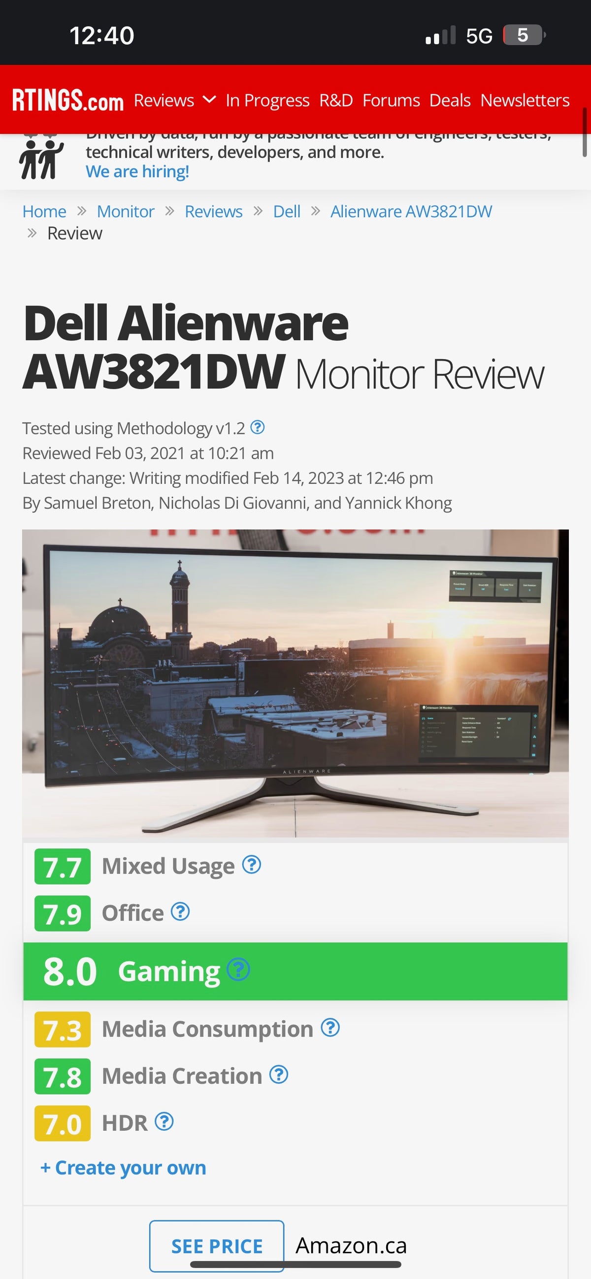 Dell Alienware Ultra Wide Curved AW3821DW 38" Gaming Monitor (*retail $1,499)