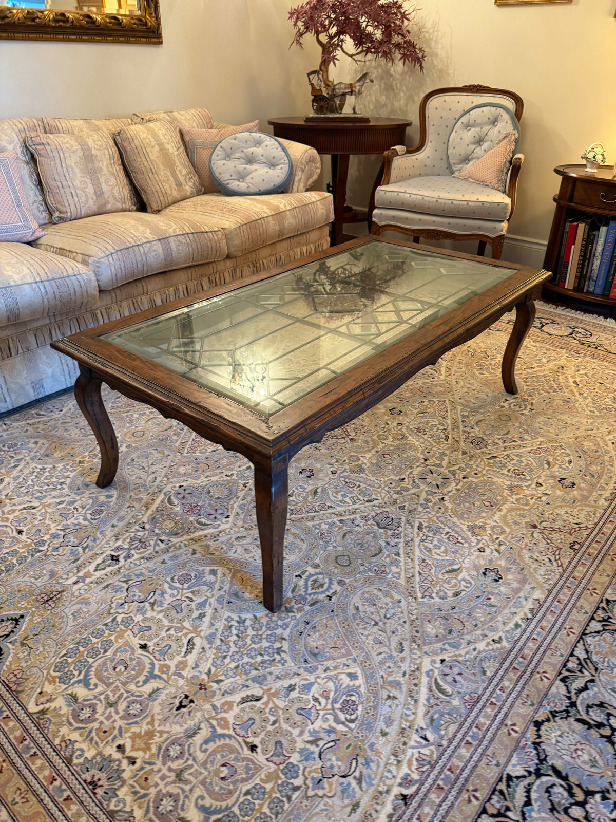 Italian Wood Coffee Table with Beveled Glass