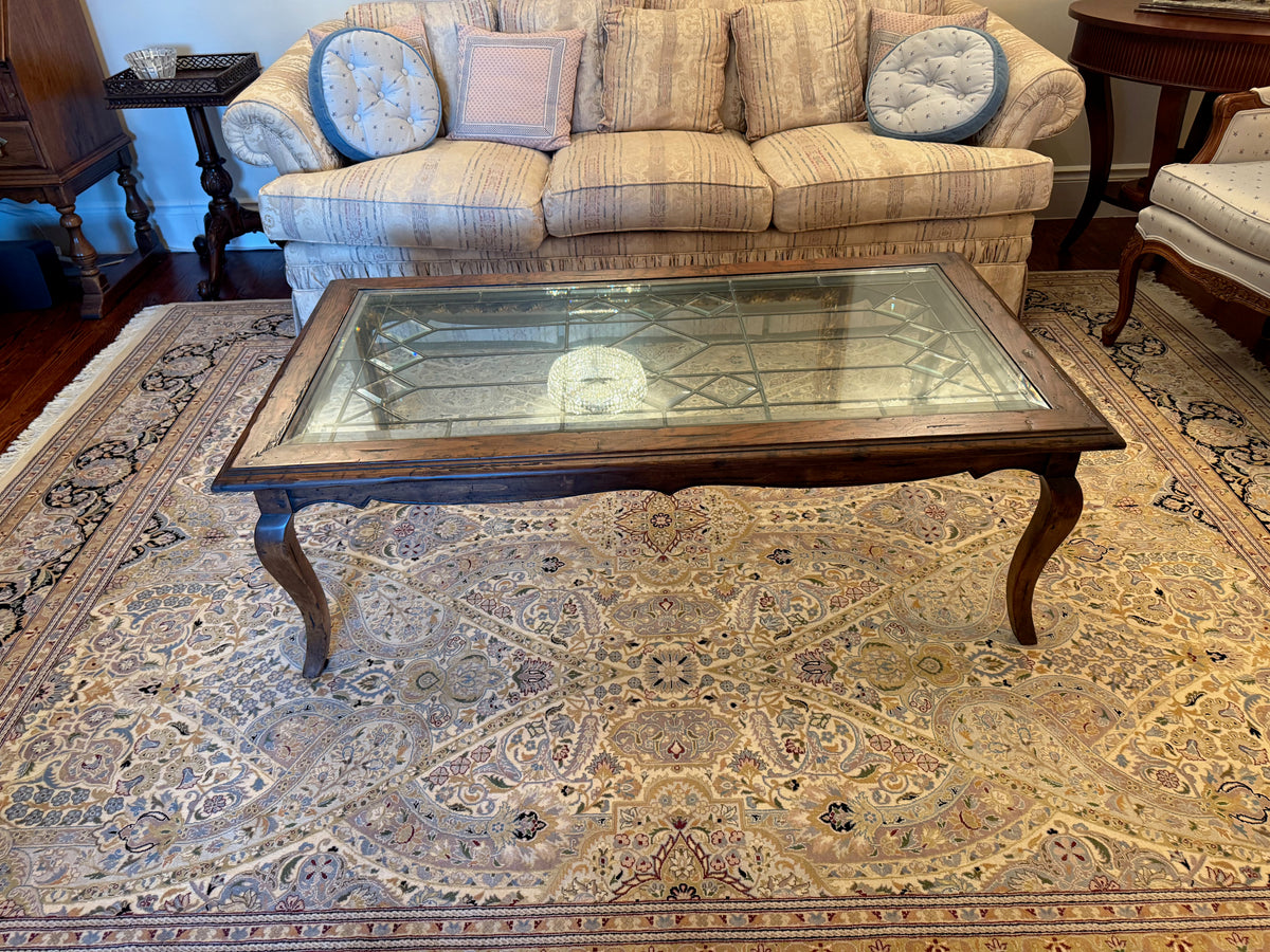 Italian Wood Coffee Table with Beveled Glass