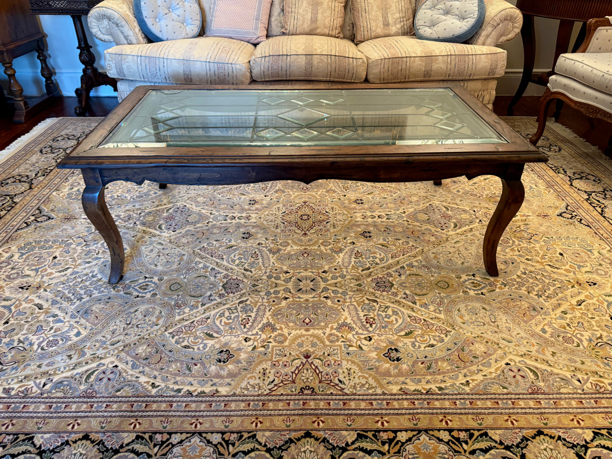 Italian Wood Coffee Table with Beveled Glass