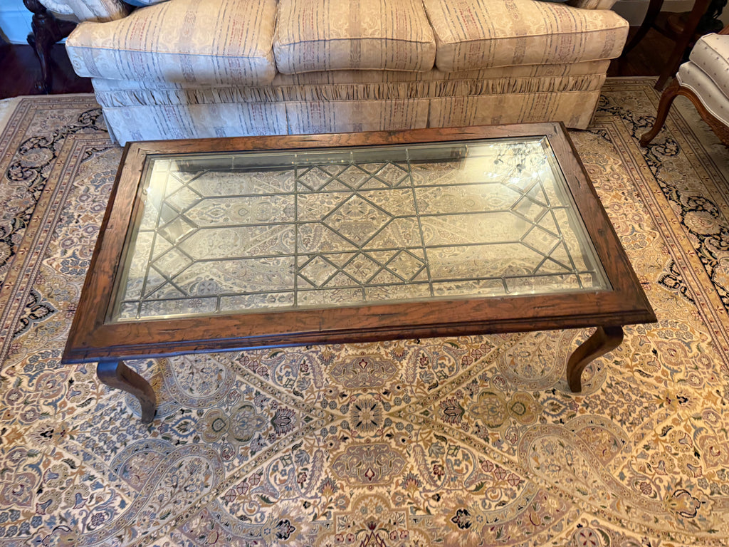 Italian Wood Coffee Table with Beveled Glass