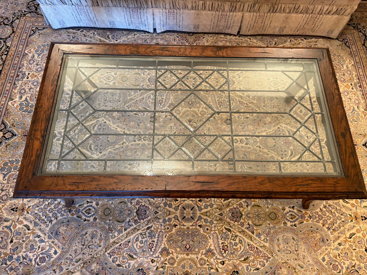 Italian Wood Coffee Table with Beveled Glass