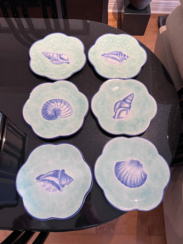 Sea Shell Hand Painted Dinner Plates by Este CE Italy Exclusively for Exposures Set of 6