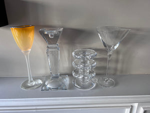 Signed Art Glass Candleholder & Goblet Lot