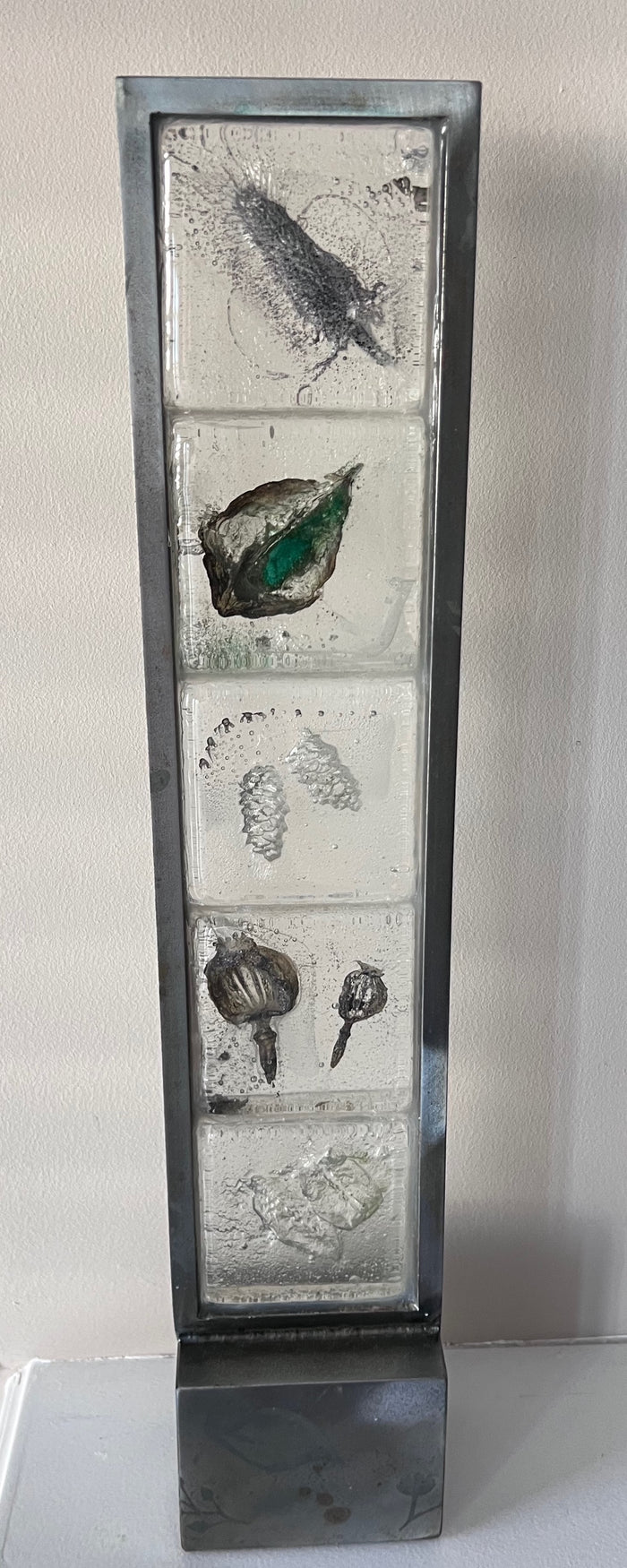 Lucy Roussal 'The Forest Floor' Cast Glass w/Fossils, Solid Metal Base