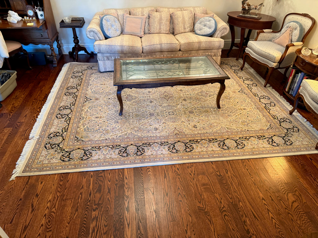 Hand-Knotted 100% Wool Indian Rug- 8x8ft