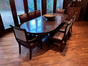 Oval Wood Dining Table + 8 Leather Chairs