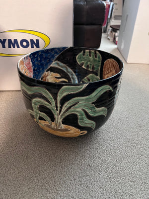 Large Painted Ceramic Bowl, Signed 1990