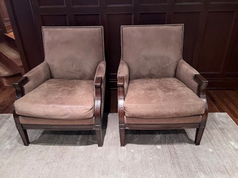 Pair of "Lillian August" Brown Leather Armchairs w/Nailhead Trim