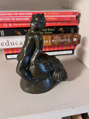 Just Andersen Danish Bronze Sculpture, mythical merboy sitting atop a walrus