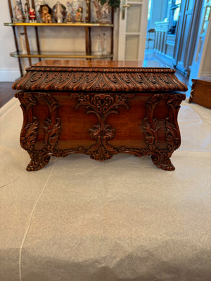 Victorian Style Carved Wood Tea Caddy