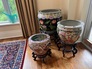 3 Oriental Planters on Stands Lot