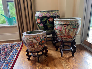 3 Oriental Planters on Stands Lot