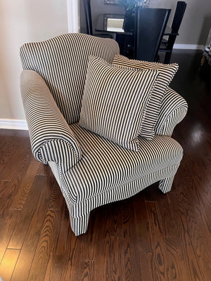 Black and White Striped Upholstered Armchair