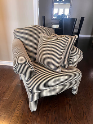 Black and White Striped Upholstered Armchair