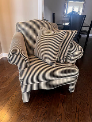 Black and White Striped Upholstered Armchair