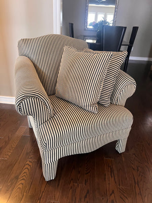 Black and White Striped Upholstered Armchair