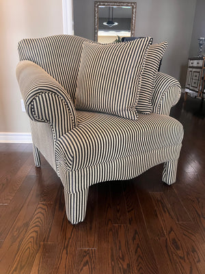 Black and White Striped Upholstered Armchair