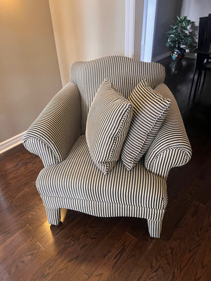 Black and White Striped Upholstered Armchair